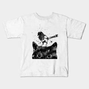 Peeking cat and Magpie Kids T-Shirt